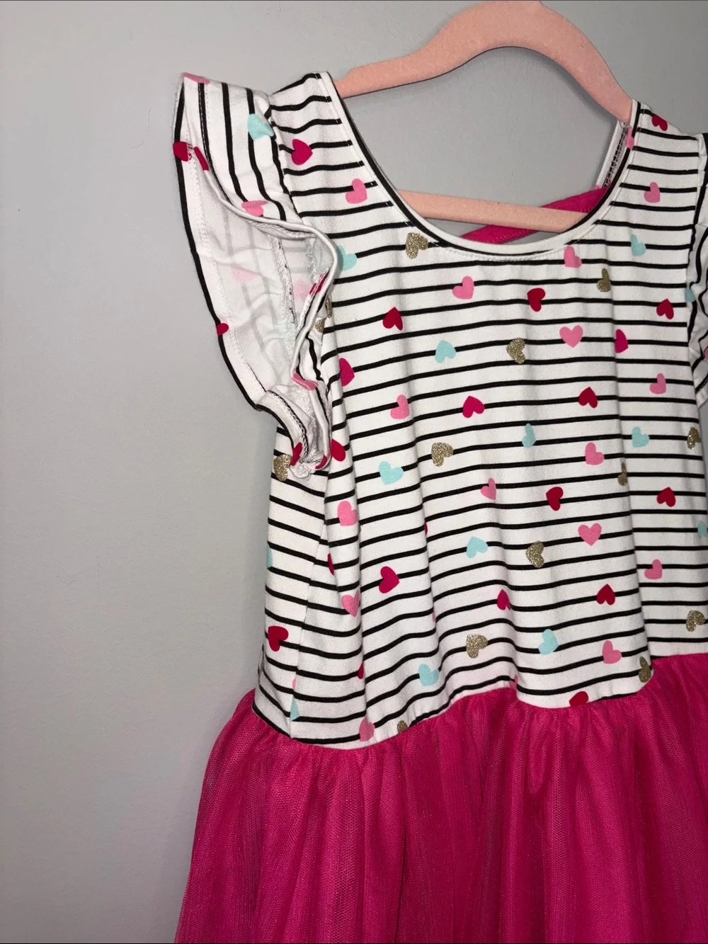 Girls Isaac Mizrahi Striped Heart Top Pink Tulle Dress Youth M 7/8